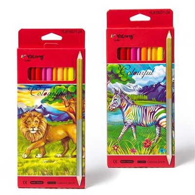 Карандаши цветные 24цв. Yalong двусторонние Zoo-2 дерев. трехгранные  YL815071-24
