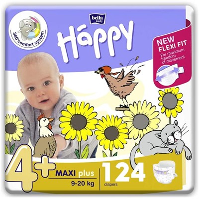 Подгузники BELLA HAPPY 4+ Макси плюс (9-20кг) 12шт.