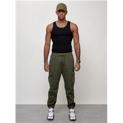 Джинсы карго мужские с накладными карманами цвета хаки 2428Kh