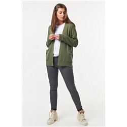 Кардиган вязаный свободный короткий с карманами зеленый