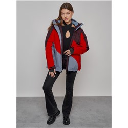 Горнолыжная куртка женская зимняя большого размера красного цвета 2308Kr