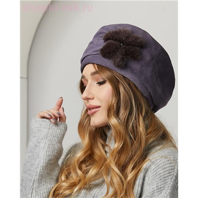 Валента замша мех.норка Берет женский флис (56-58)