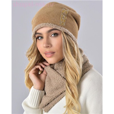 Бархат полоска термо Комплект флис (шапка+снуд) (56-58)