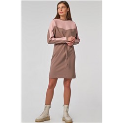 Платье короткое с кулиской из футера на талии мокко