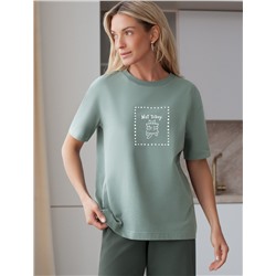 Футболка с принтом свободная эластичная из премиального хлопка