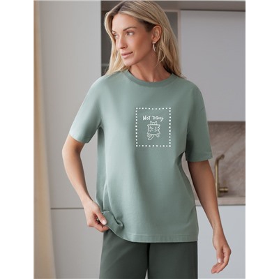 Футболка с принтом свободная эластичная из премиального хлопка