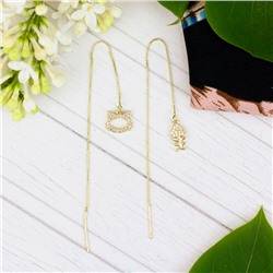 Серьги-протяжки «Котик с рыбкой» (золото)