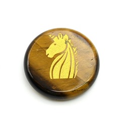Минерал тигровый глаз круг 25мм с Единорогом