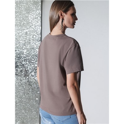 Нарядная футболка с принтом стразами из премиального хлопка с эластаном