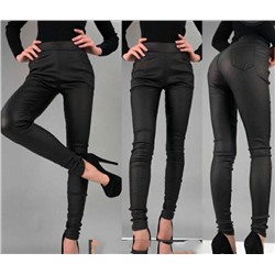 Джеггинсы стрейч эффект глянца black D016 IN