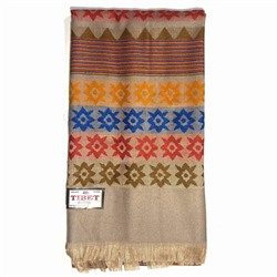 TIBET SHAWL, Тёплый тибетский палантин В ПОЛОСКУ С ЦВЕТОЧКАМИ (размер 200 см. х 90 см.), 1 шт.