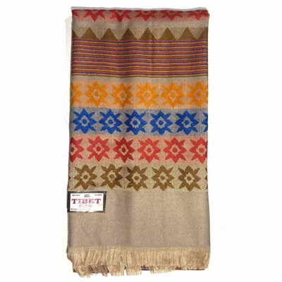 TIBET SHAWL, Тёплый тибетский палантин В ПОЛОСКУ С ЦВЕТОЧКАМИ (размер 200 см. х 90 см.), 1 шт.
