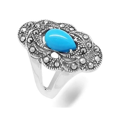 Кольцо из серебра бирюза пресс., марказит, SL-AGA73