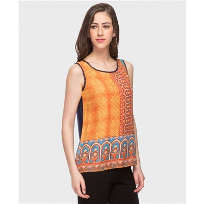 Srishti Floral Print Sleeveless Top S (Colour Yellow)