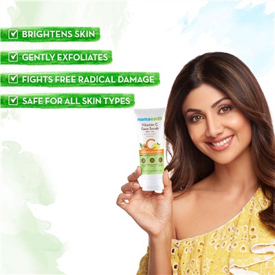 VITAMIN C FACE SCRUB, Mamaearth (СКРАБ ДЛЯ ЛИЦА с Витамином С и Грецким Орехом, для осветления кожи), 100 г. - СРОК ГОДНОСТИ ДО 31 МАЯ 2024 ГОДА