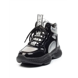 CSJ32-1 BLACK/SILVER Ботинки спортивные демисезонные женские (натуральная кожа, байка) размер 36