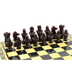 Шахматы из янтаря "Сказка" 245*170*105мм цв.молочно-медовый, вишневый