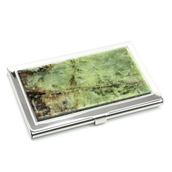 Визитница карманная с камнем апатит, серебристая.