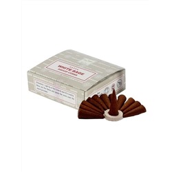 WHITE SAGE DHOOP CONES, Satya (БЕЛЫЙ ШАЛФЕЙ конусные благовония, Сатья), уп. 12 конусов + подставка.