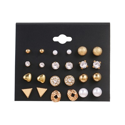 Набор сережек-гвоздиков 12 пар. Цвет: Золото