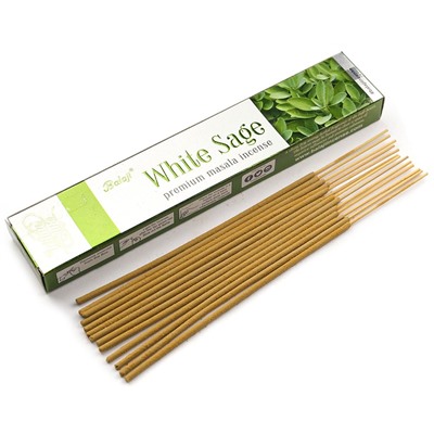 WHITE SAGE Premium Masala Incense Sticks, Balaji (БЕЛЫЙ ШАЛФЕЙ премиальные масала благовония, Баладжи), уп. 15 г.