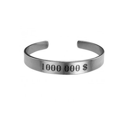 Браслет-мотиватор жесткий «1000000 $» (ювелирная нержавеющая сталь, толщина 2 мм.), Мастерская Алёшиных, 1 шт.