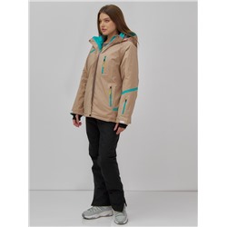 Горнолыжный костюм женский зимний большого размера бежевого цвета 07093B