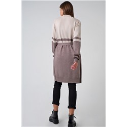 Кардиган вязаный длинный с поясом бежевый