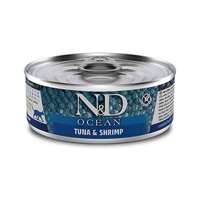 Фармина N&D Cat Ocean Консервы тунец и креветки, 80г АГ