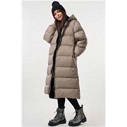 Пальто пуховое прямого силуэта серо-бежевое