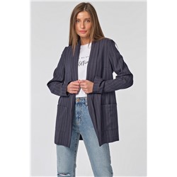 Жакет легкий прямой без подкладки в полоску темно-синий