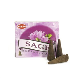 Hem Incense CONES SAGE (Благовония конусы ШАЛФЕЙ, Хем), уп. 10 конусов.