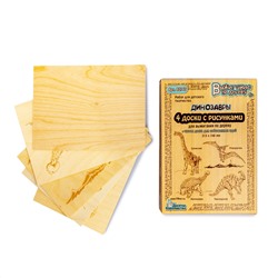 Доски с рисунком для выжигания «Брахиозавр, Птеродактиль, Эвоплоцефал, Паразауролоф» серия «Динозавры» (5 штук)