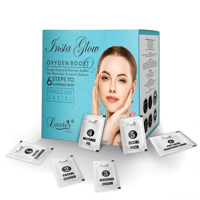 INSTA GLOW Oxygen Boost Facial Kit, Luster (ИНСТА ГЛОУ кислородный набор для ухода за лицом, Ластер), 1 уп. (40 мл.)