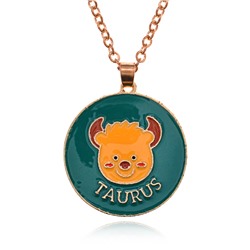 BJK400-10 Кулон Знаки Зодиака TAURUS - ТЕЛЕЦ, на цепочке (металл, диаметр кулона 2,7 см.), 1 шт.