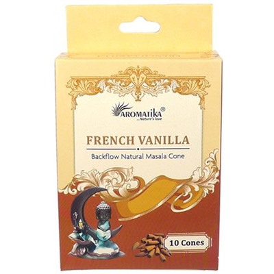 FRENCH VANILLA Backflow Natural Masala Cone, Aromatika (ФРАНЦУЗСКАЯ ВАНИЛЬ стелющийся дым, Ароматика), 10 конусов.