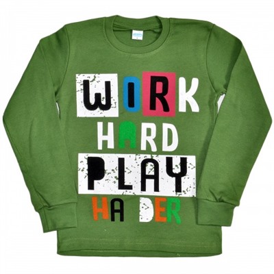 Толстовка детская "Work hard play" (green)