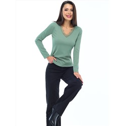 Блузка мятная в рубчик с кружевом