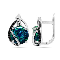 Серьги из серебра опал черный, МОВ0291