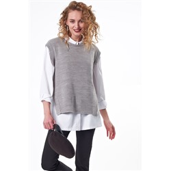 Жилет вязаный оверсайз асимметричный с разрезами по бокам светло-серый меланж