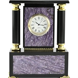 Часы каминные из чароита и долерита "Георгий Победоносец" 150*70*330мм