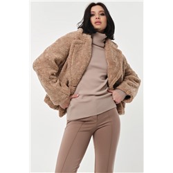 Укороченная шуба из эко меха бежевая