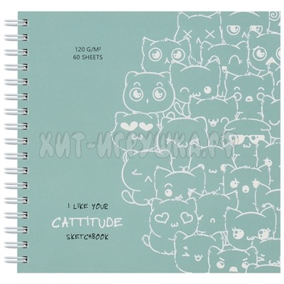 Скетчбук 60 л. 150*150 мм, на гребне, 120г/м2 "Cat wave" MESHU MS_44867, MS_44867