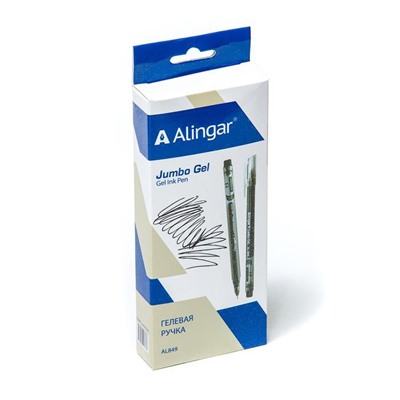Ручка гел. черн. Alingar Jumbo Gel игольчатая прозр.корпус (выпис.по 2шт.)  AL849 СКИДКА 15%