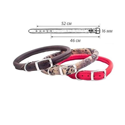 Ошейник кожаный цветной круглый "Cord" d10мм, пряжка 16мм, обхват 46-52см (TM "ZooM") АГ