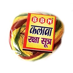 KALAVA Mauli, BBN (КАЛЕВА Маули нить, красная, зелёная и жёлтая, 100% хлопок, клубок 3,5*3,5 см.), 1 шт.