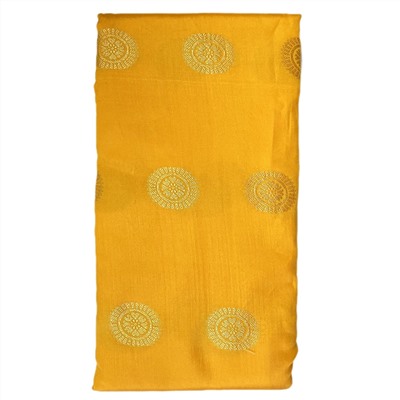 BANARASI BUTTA Сари однотонное ЖЕЛТОЕ, с каймой КРАСНОГО цвета и Золотистой вышивкой (Size: Onesize, с отрезом для блузы), 1 шт.