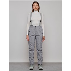 Полукомбинезон утепленный женский зимний горнолыжный светло-серого цвета 1333SS