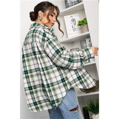 Рубашка оверсайз Дарика (бело-зеленая) Б14263-30М