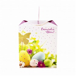 Коробка для кулича с окном "Фиолетово-белая, яйца" 15*15*18 см